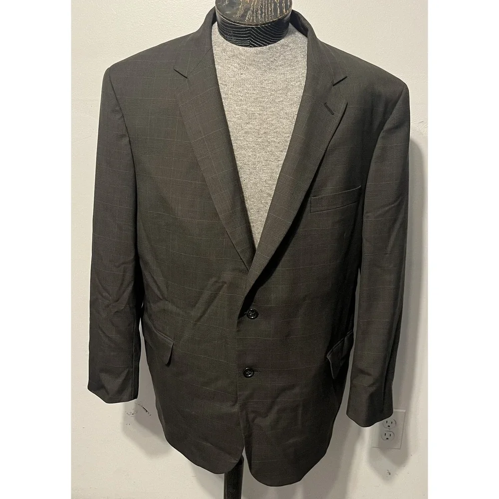 Jos. A. Bank‎ Suit Mens 48R 42x30 Brown Plaid 100% Wool 2 Piece Business Express